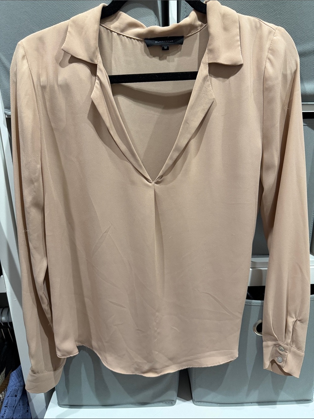 Olivaceous Taupe V-Neck Long Sleeve Blouse
